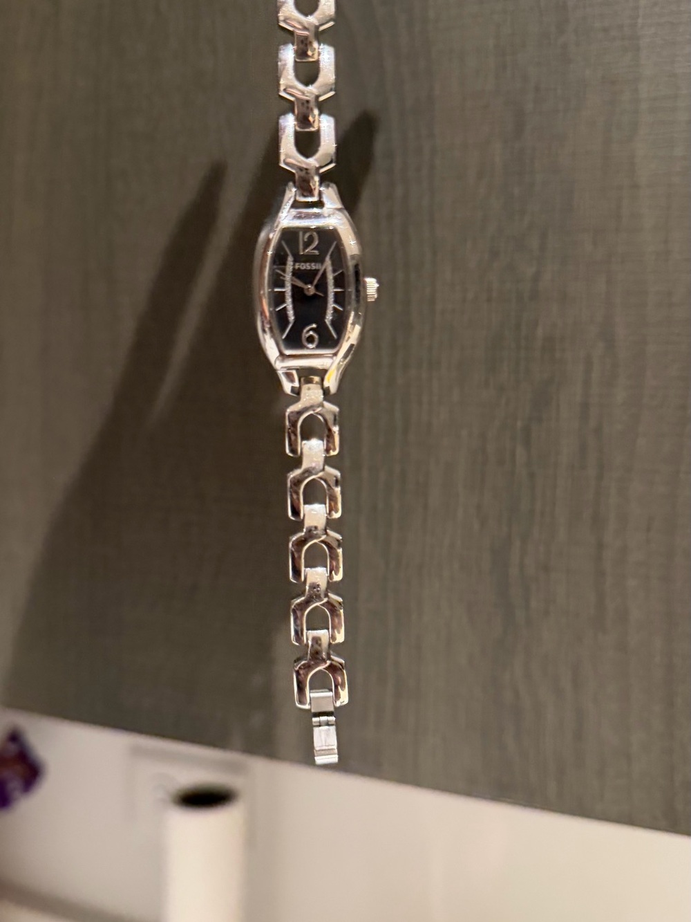 Fossil Women's Silver Link Bracelet Watch with Black Dial